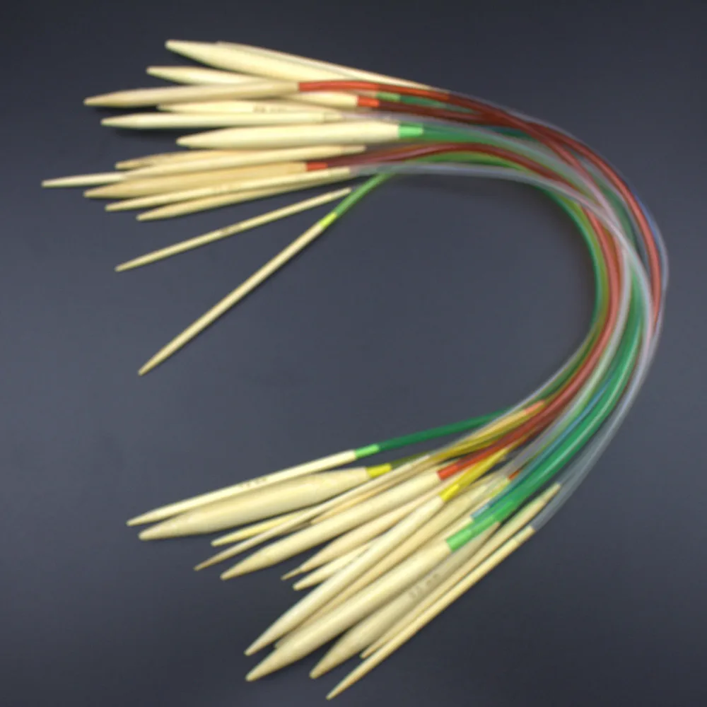 

Multi-color 18Pcs/set 16" 40cm Plastic Tube Smooth Nature Crochet Hooks Circular Bamboo Knitting Needles Crafts Yarn tool Sets