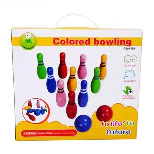 Special Offers Children  wooden bowling ball game toys with English/ Kids Child classic bowling toy with 10 bowling  and 2 balls, free shipping