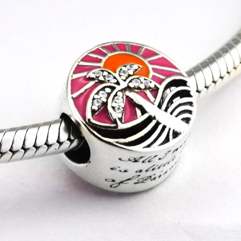 

Fits Pandora Bracelets 2017 Summer Tropical Sunset Charm 925 Sterling Silver jewelry with enamel DIY making charms wholesale