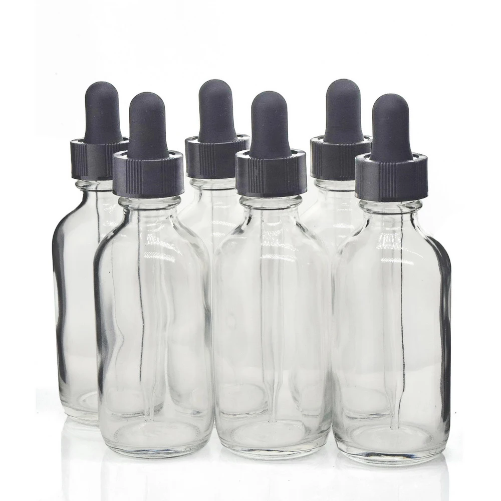 6pcs 2 Oz 60ml Clear Glass Dropper Bottle with Glass Eye Pipette Empty