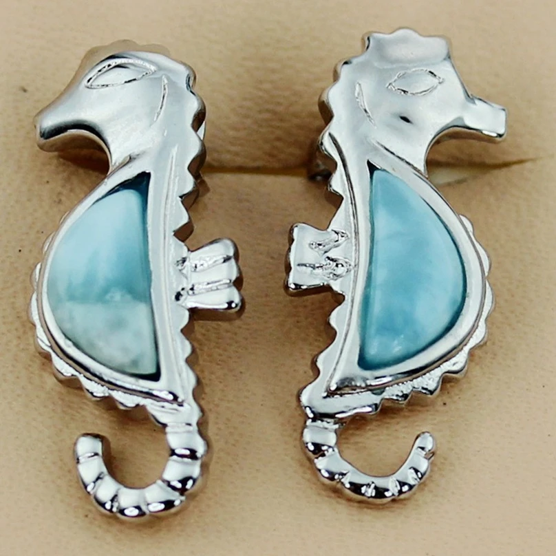 SHUNXUNZE, Larimar, натуральный камень, этнические,, серьги-гвоздики на Рождество для женщин, животное, пириформа, сексуальные подарки, родиевое покрытие, R3545