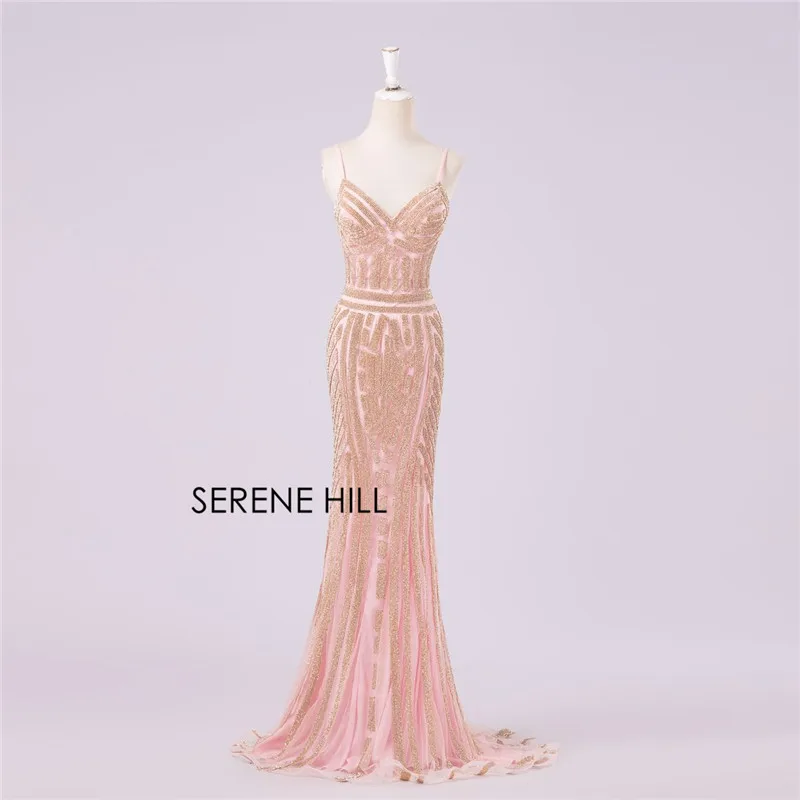 Robe De Soiree бриллиантовое вечернее платье телесного цвета, серые, серебристые вечерние платья, официальное длинное вечернее платье размера плюс LA6002 - Цвет: pink gold