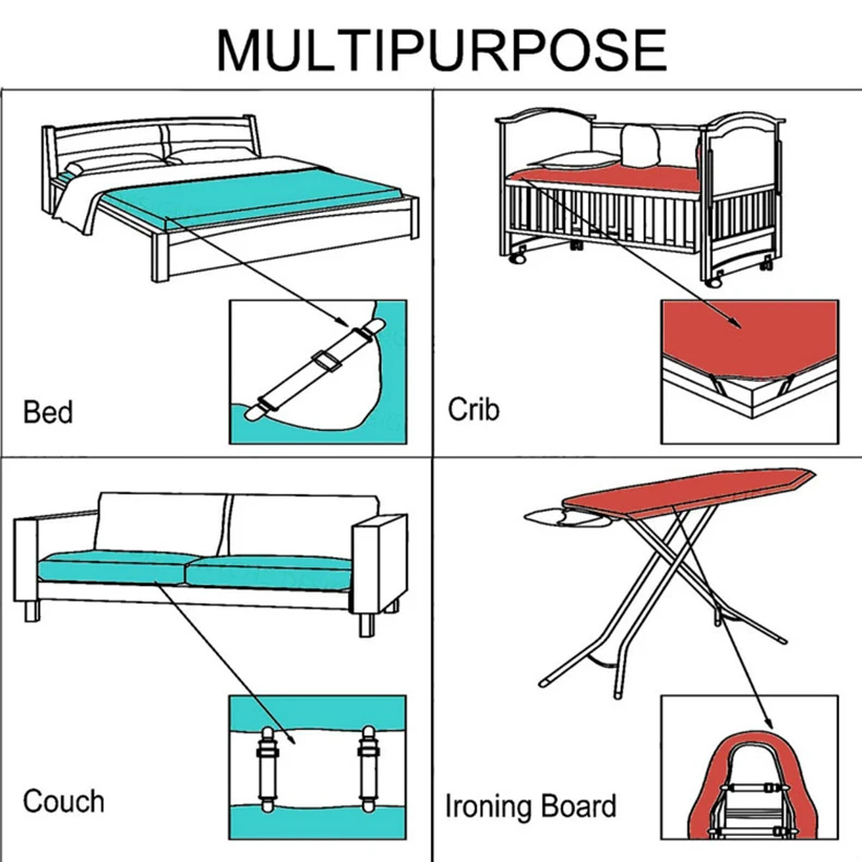 Металлический Эластичный регулируемый простынь пояс с клипсами крепеж матрас для простыней на кровать нескользящий зажим для одеяла зажим держатель набор