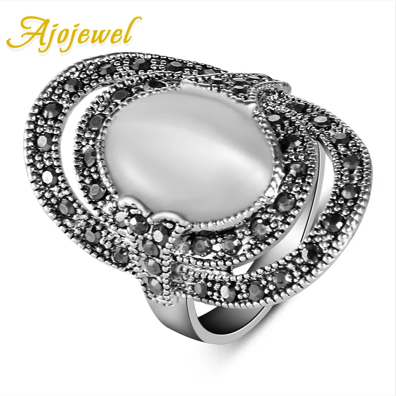 Женское Винтажное кольцо с белой овальной опаловой вставкой Размеры 7 9|stone ring|women