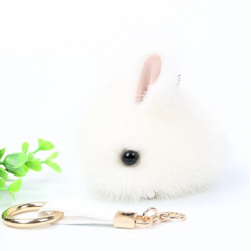 white Симпатичный кролик брелок из меха норки Pom мяч брелок Для женщин сумка кулон довольно шик ручной работы Шарм брелок бутик подарков - Цвет: white