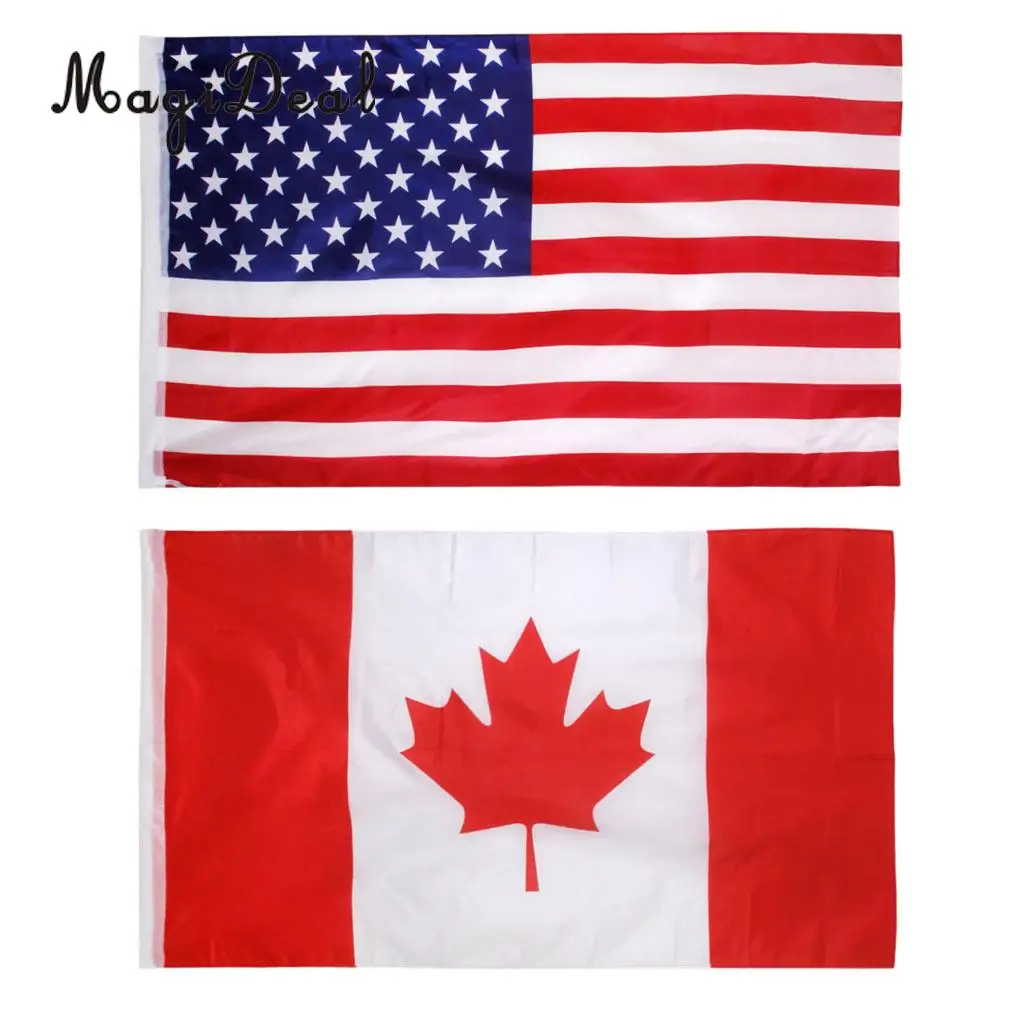 2 Pieces American USA Canada Canadian Flag Large Banner 150X90cm / 5X3ft