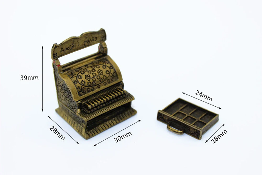 1/12 Dollhouse Miniature Accessories Mini Vintage Cash Register Simulation Furniture Model Toys for Doll House Decoration