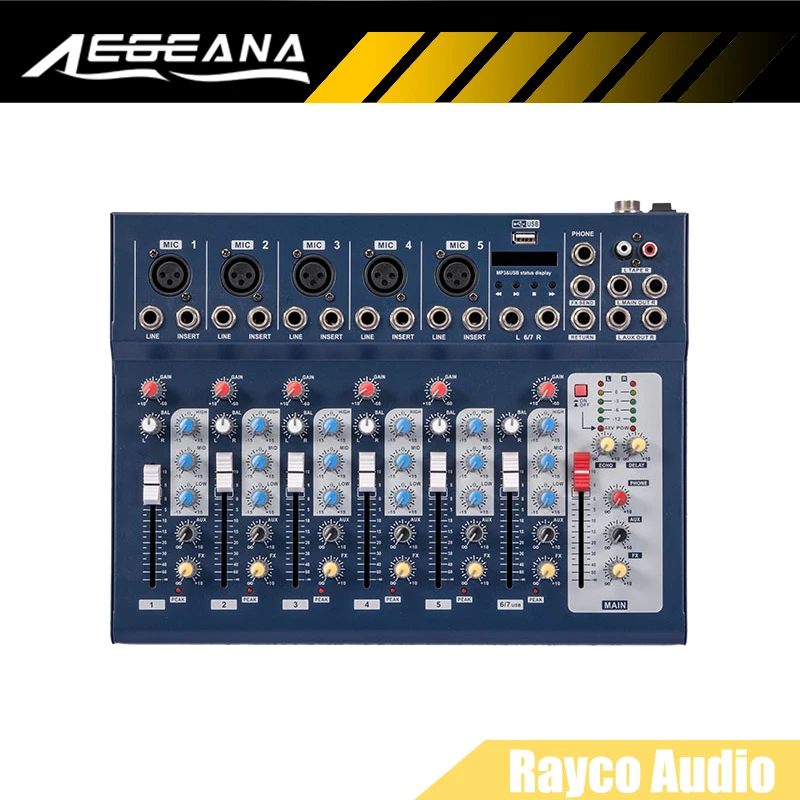 

Professional 7 Channel Karaoke Audio Mixer Amplifier Digital Microphone Sound Mixing ConsoleWith USB
