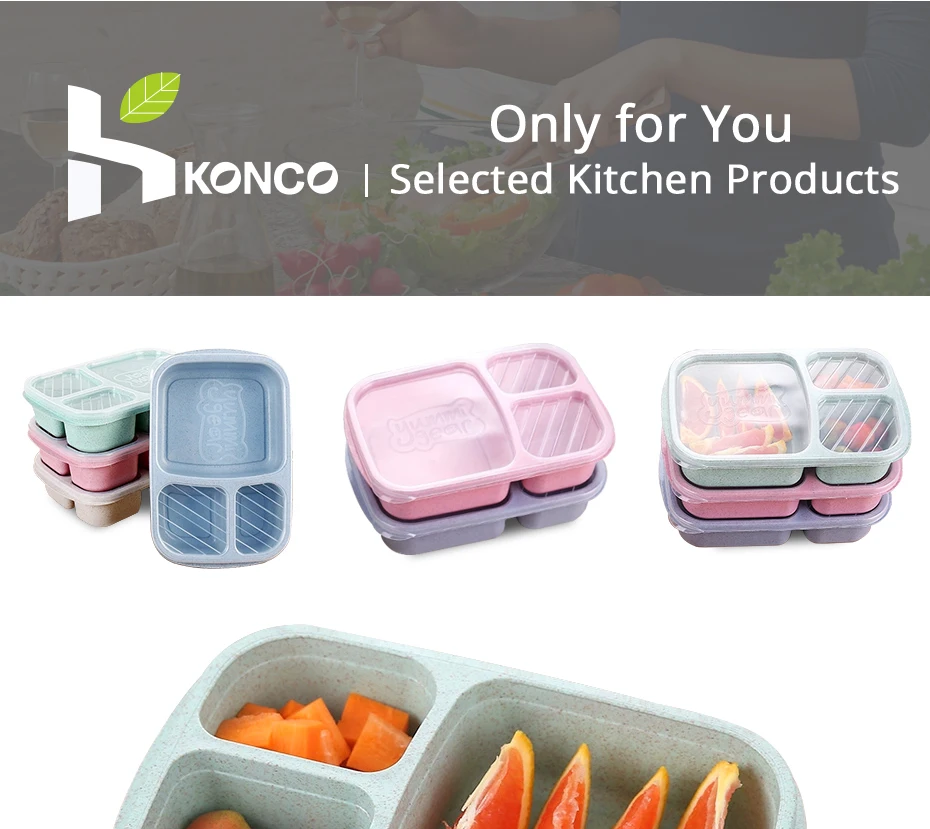 KONCO отдельные Коробки для обедов, 3 слоя портативная коробка для бенто для фруктов Еда, микроволновая печь, герметичные Еда контейнер, Кухня Еда коробка
