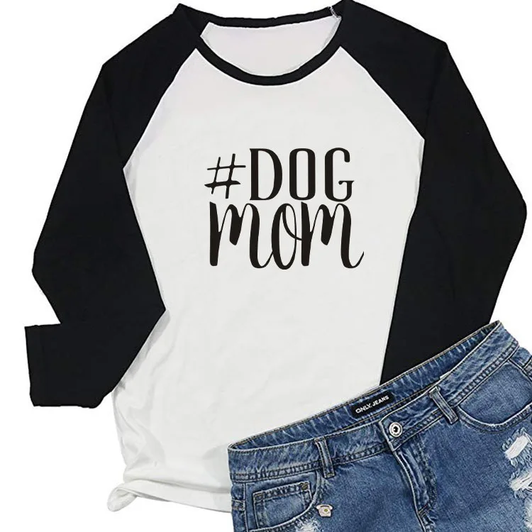 #DOG MOM Letter Printed Vintage Graphic Tees Women Long ...