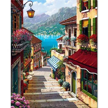 

Hand-painted Mediterranean Sea view room painted the sitting room decorates a wall painting on the canvas art wallpaper image 01