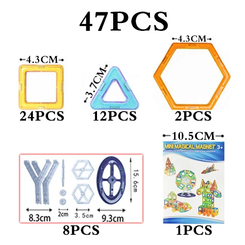 Мини 47 шт., Магнитный конструктор, строительные блоки, детские игрушки, развивающие пластиковые кирпичи, техническая сборка, обучающие игрушки - Цвет: Темно-синий
