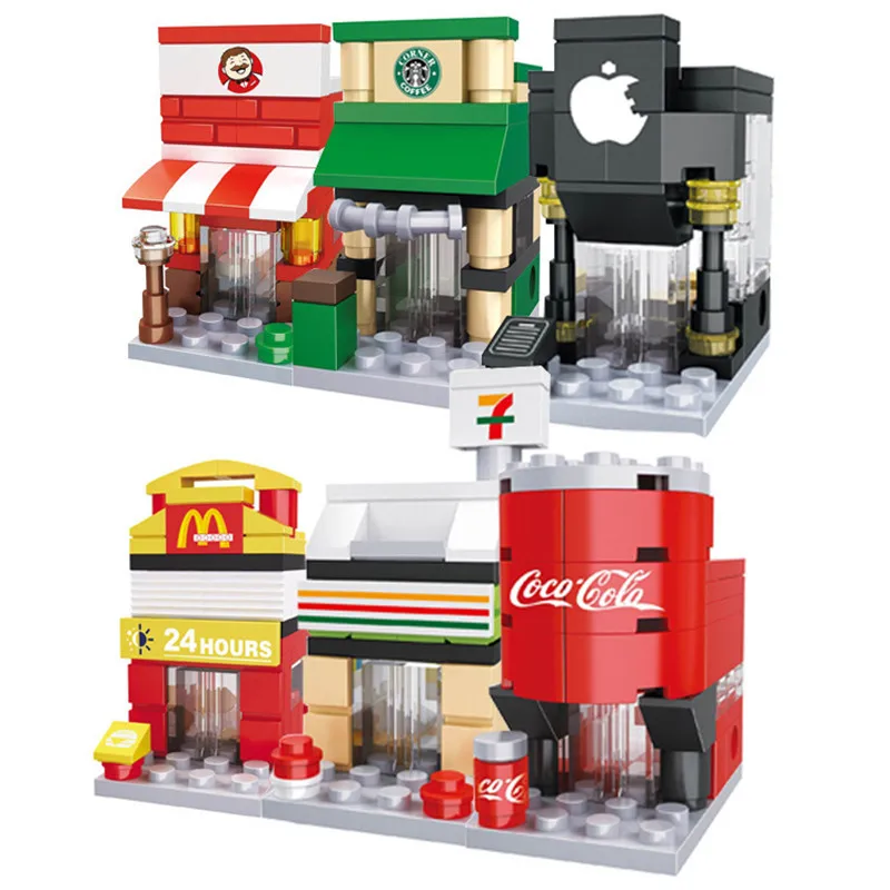 Building Blocks Mini Street City 3D Retail Store Model Shop McDonald Cafe Apple Architecture Classic Toy Compatible Legoedly Building Blocks Mini Street City 3D Retail Store Model Shop McDonald Cafe Apple Architecture Classic Toy Compatible Legoedly