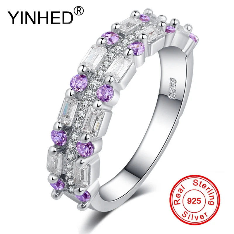 

YINHED 100% Authentic 925 Silver Ring Bling Full Purple CZ Zircon Rings For Woman Wedding Engagement Fashion Jewelry RA018503