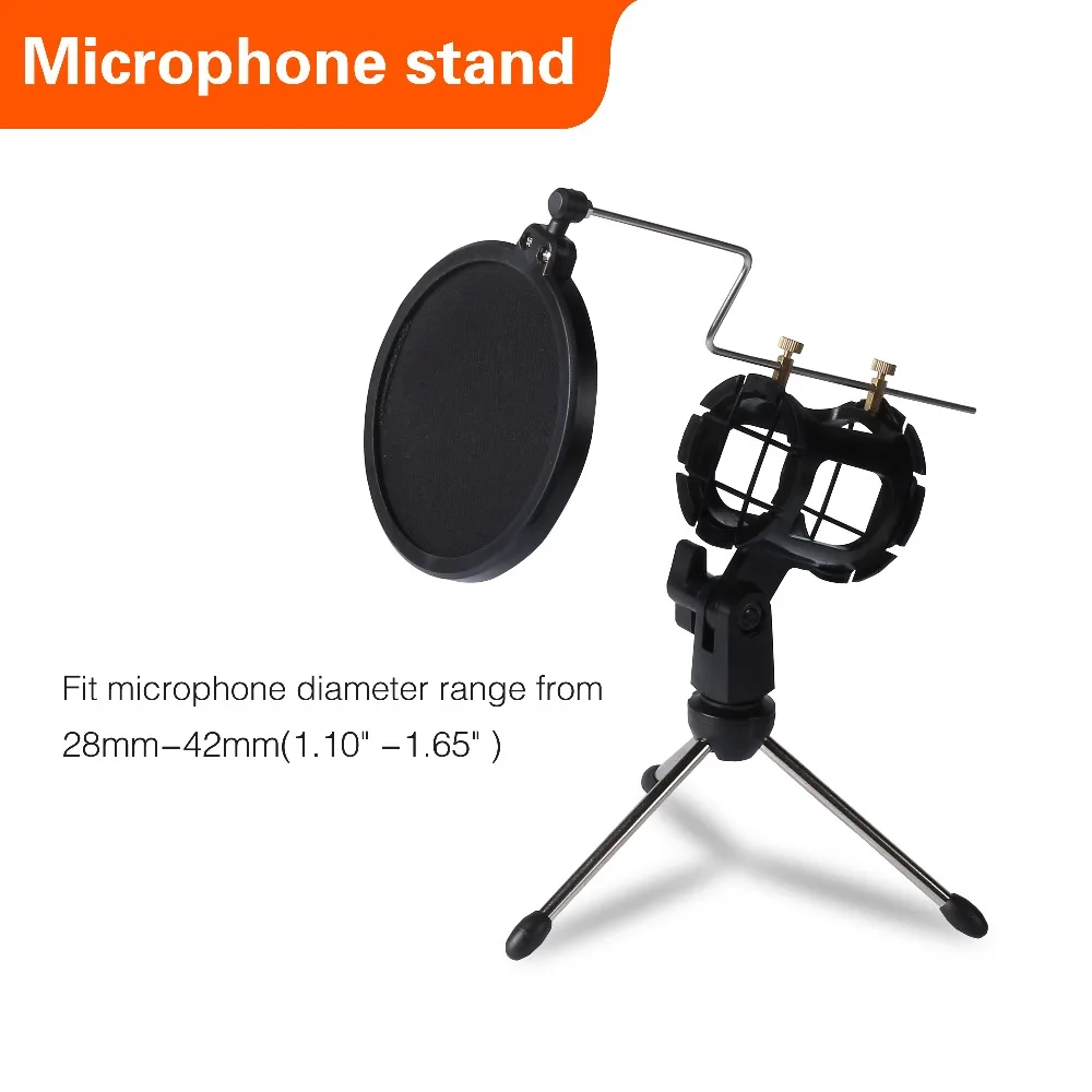 

Universal Foldable Design Desktop Mini Tripod Studio Microphone Holder for Microphone with Windscreen Cover A10