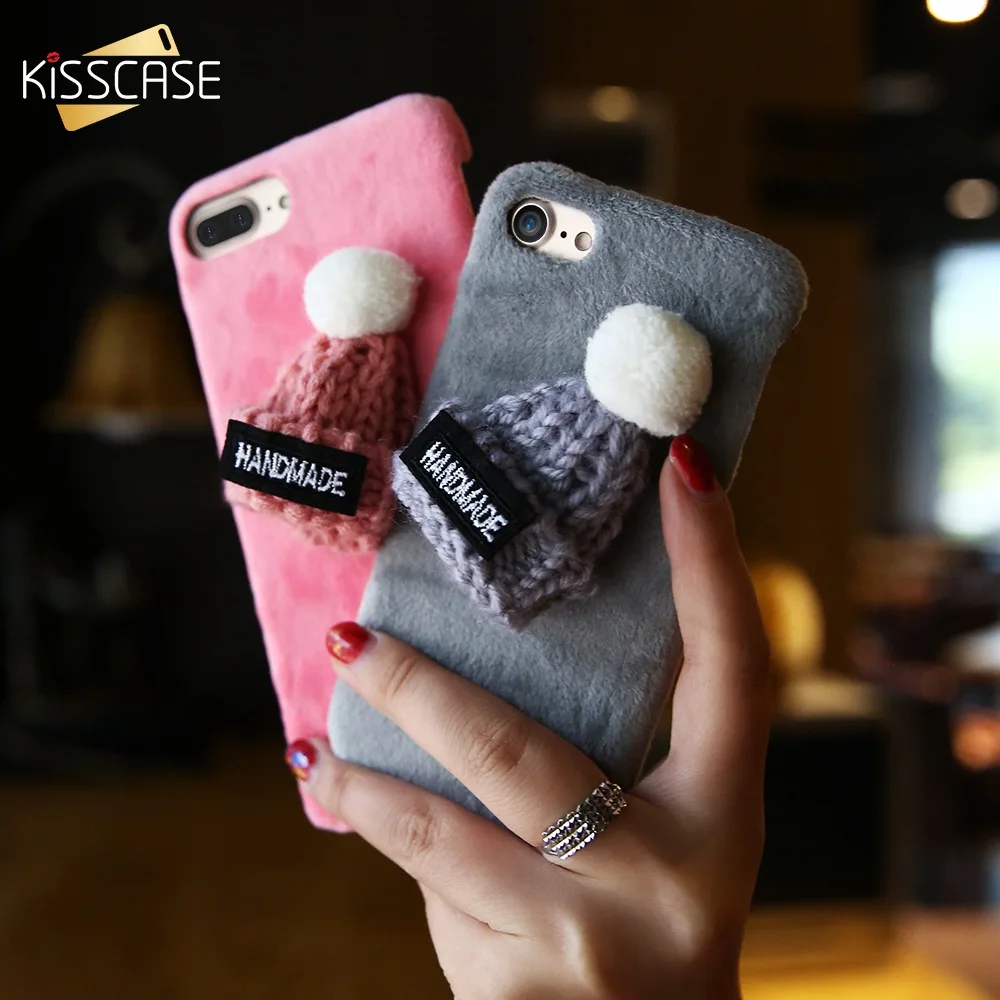

KISSCASE Christmas Hat Fluffy Case For iPhone 8 7 6S 6 Plus X XS Max XR Lovely Fur Phone Cases For iPhone 11 Pro Max XR 5S Case