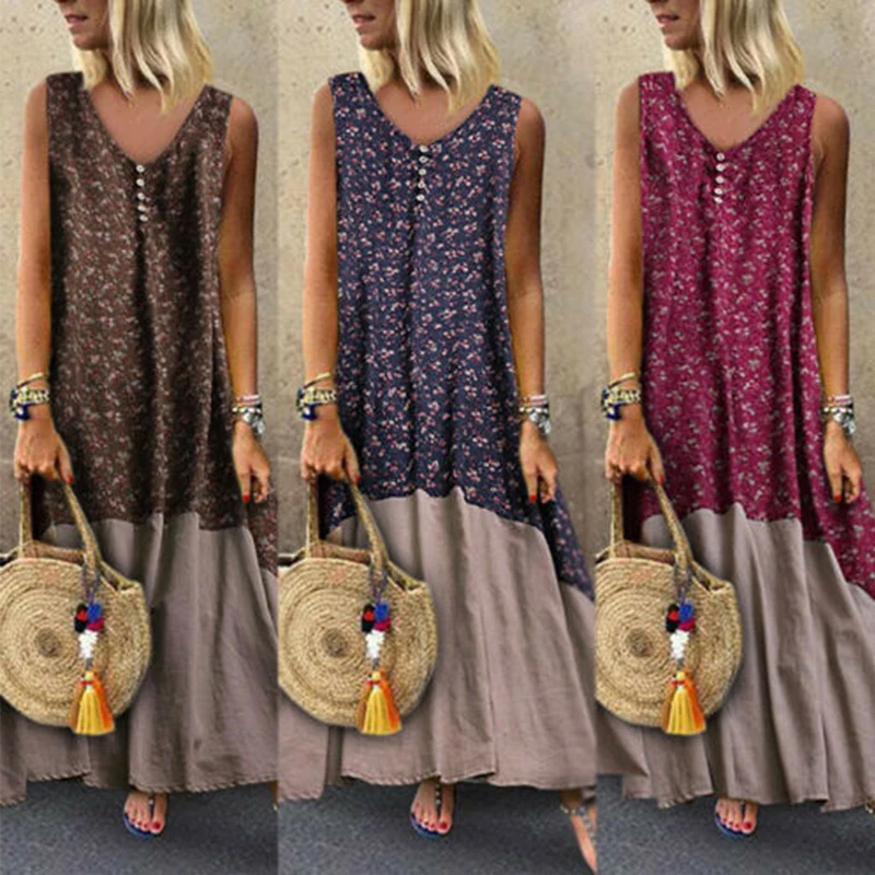 

Plus Size Women Vintage Patchwork beach Casual Shirt Dress Female 2019 Summer Boho Long Party Dress Boho Maxi Dress vestidos