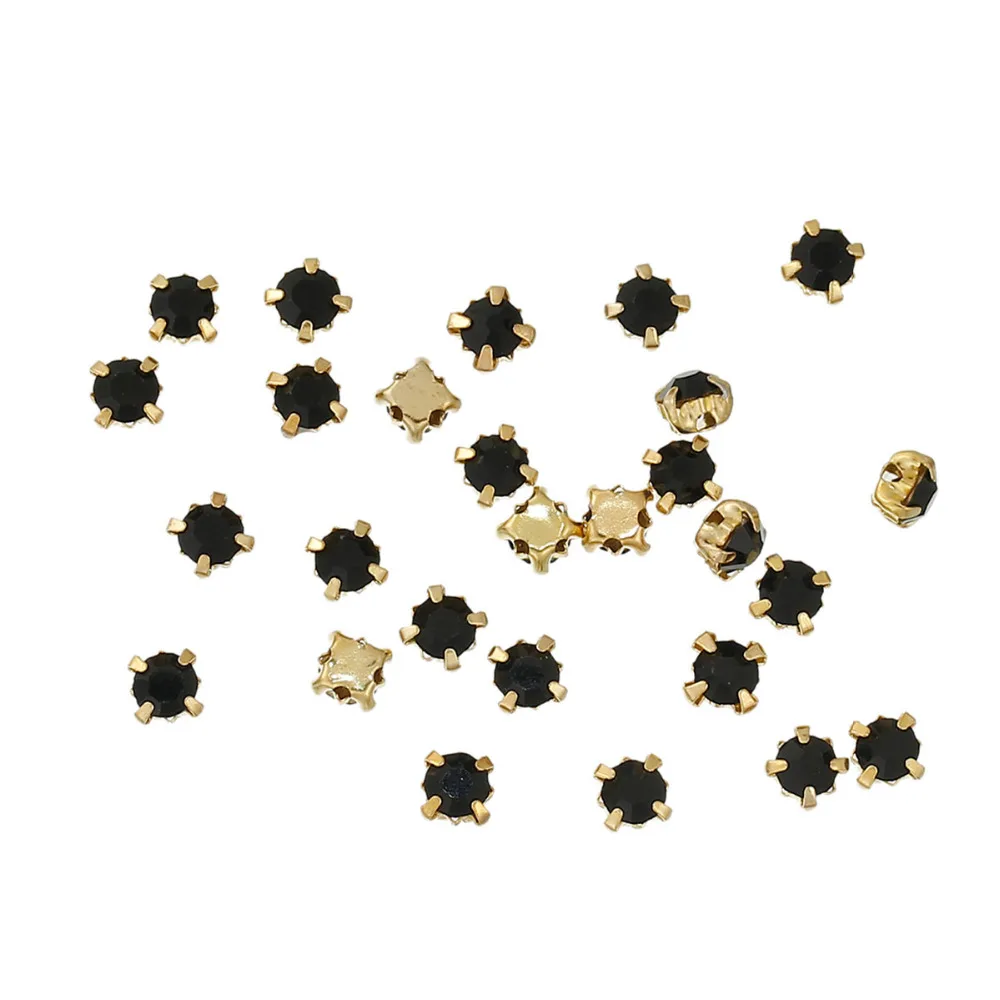 

DoreenBeads Iron Based Alloy Sew On Rhinestone Square Gold color Black 4mm( 1/8") x 4mm( 1/8"), 200 PCs