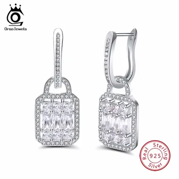 

ORSA JEWELS Sterling Silver 925 Earrings Lock Shape With Paved Big Stone Shinny Dangle Earrings Party Wedding Party Jewelry SE43