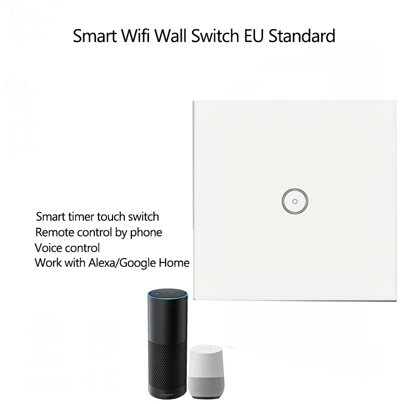 

Smart Home WIFI Touch Light Switches EU 1 Gang Remote Control Wall Touch WIfi Switch 220V work with Alexa google home