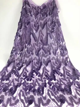 

African French Lace Fabric High Quality 2019 New Arrival nary purple black sequins lace fabric Embroidered Mesh Net lace fabric