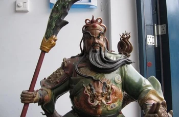 

China Pottery WuCai porcelain Ride on Dragon Guang Gong Guan Yu warrior statue