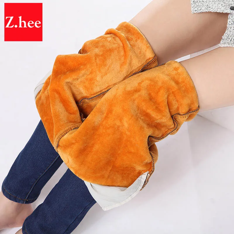 Cashmere Winter Warm Jeans Women With High Waist Black Jeans For Girls Stretching Skinny jeans elastic waist Large Size