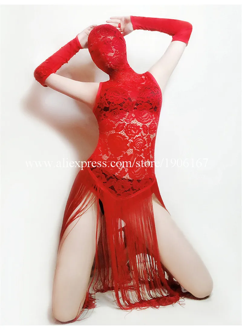 Lace sexy gogo clothing female red Chinese style bar collar dance dress night show ds costume new nightclub09