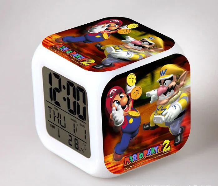 Супер Марио Ночной светильник светодиодный 7 цветов Вспышка Изменение цифровые будильники спальня Wake Up Clock Радуга тире reloj despertador