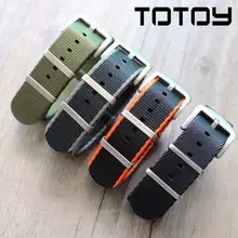 TOTOY тканый Гладкий нейлоновый ремешок, 18 мм 20 мм 22 мм 24 мм черный зеленый серый Brack Nato ремни, Серебряная Пряжка/черная Пряжка wathbands
