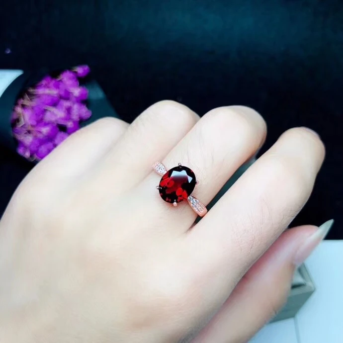 Кольцо с натуральным красным гранатом S925 Серебряное кольцо с натуральным драгоценным камнем Модное Элегантное лаконичное кольцо в виде эллипса женский свадебный подарок ювелирные украшения