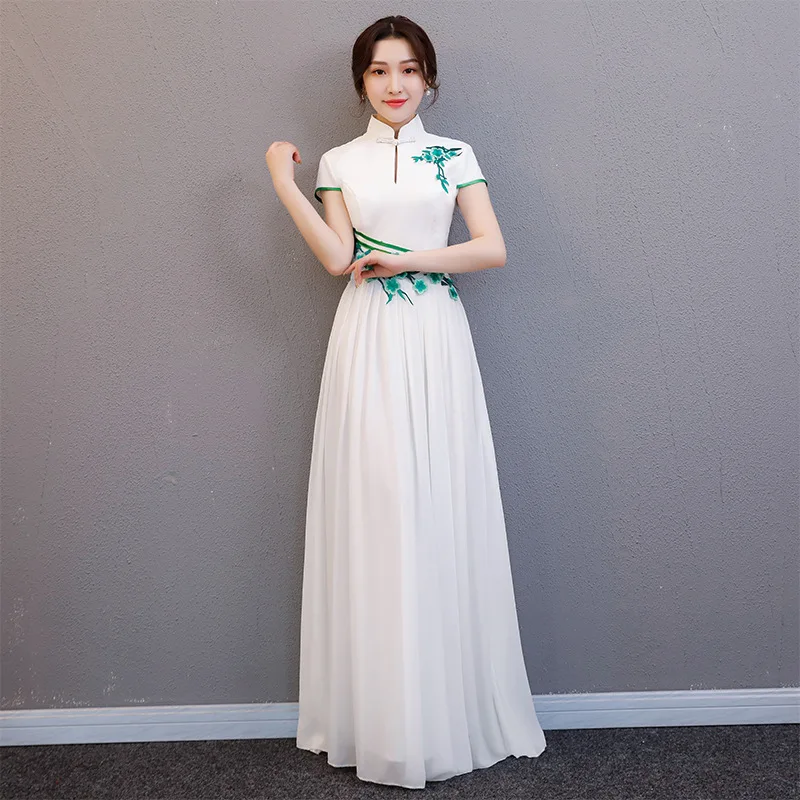 White Modern Chinese Wedding Gowns Traditional Qipao Cheongsam Design