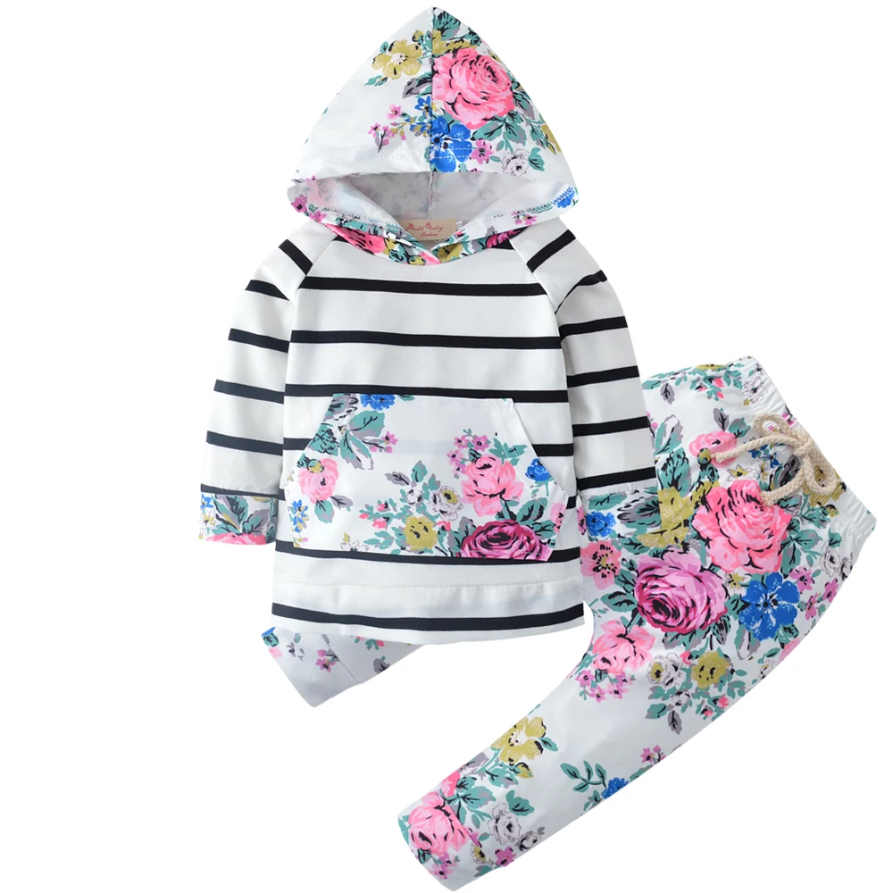 Newborn Infant Baby Girl Clothing Set Hooded Tops Floral Long Sleeve