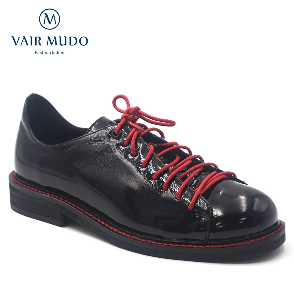 

VAIR MUDO New Fashion Women Single Shoes Women Genuine Leather Casual Shoes Pigskin Lining Claret Lace-up Women Shoes D10