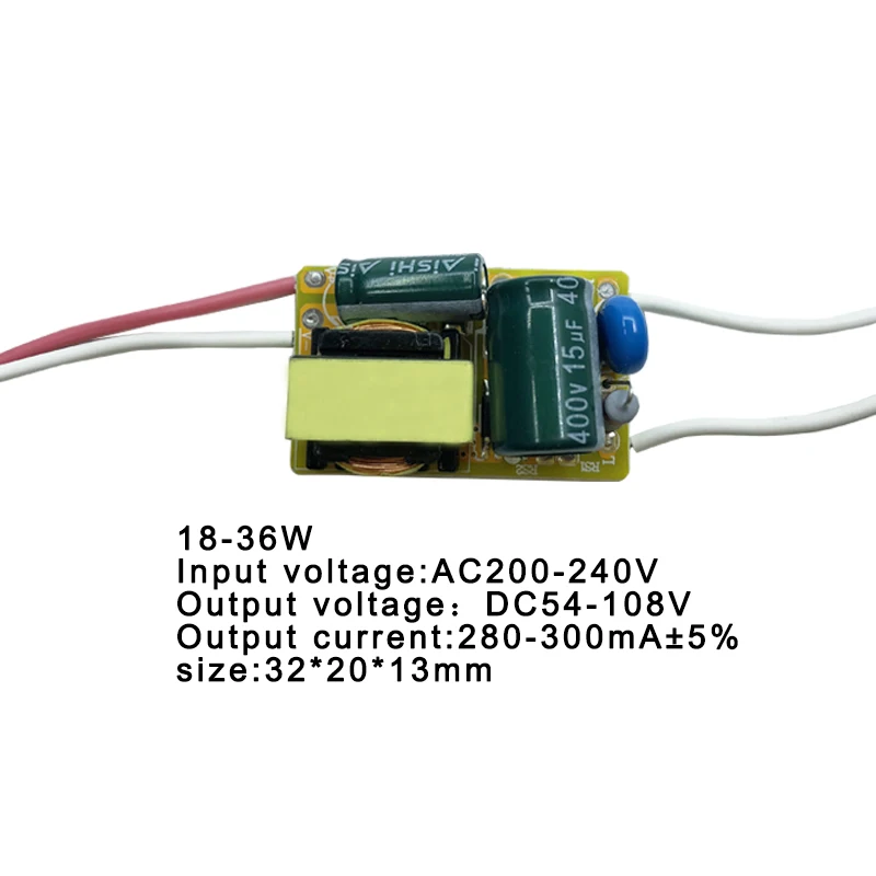 8-24 Вт Входное напряжение: AC200-240V Выходное напряжение: DC24-75V выходной ток: 280-300 мА ± 5% Размер: 32*20*13 мм 18-36 Вт Входное напряжение: AC200