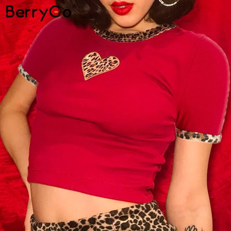 

BerryGo Sexy leopard print women tank tee shirt Short sleeve casual streetwear crop tops Summer ladies cami tops 2019 top tees