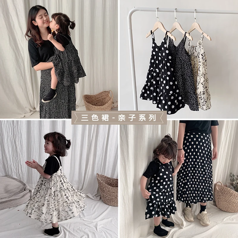 

Girls Dresses Summer 2019 Little Girls' Parents Mothers and Daughters Sling Dresses Fasion Family Dot Hanging Skirt Clothes