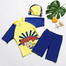 Детский купальный костюм для мальчика, комплект из 3 предметов, рубашка с короткими рукавами, плавки, детские пляжные шорты с рисунком, купальные костюмы