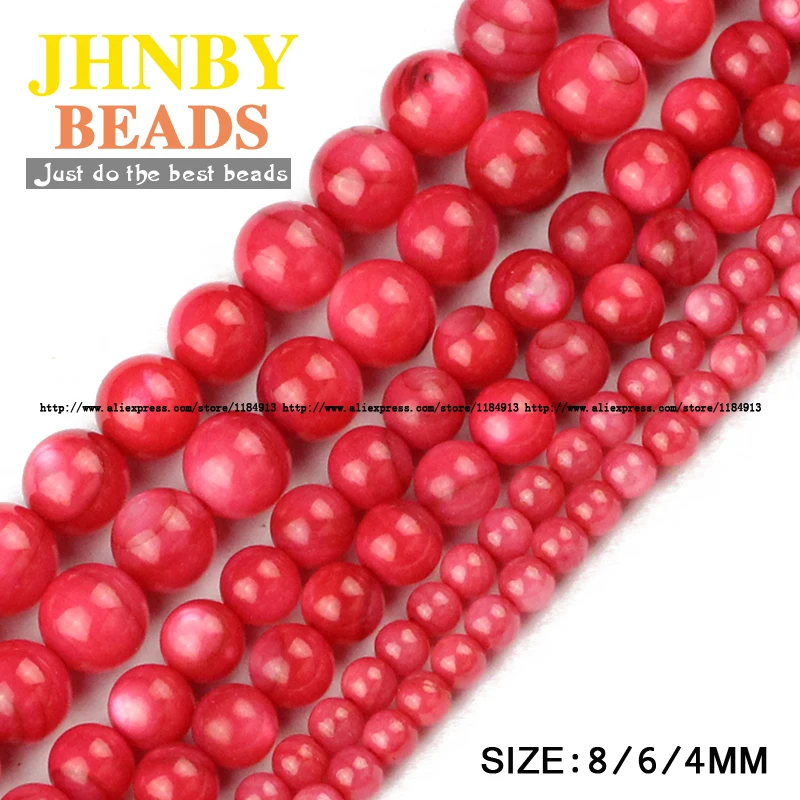 

JHNBY Red Shell beads High quality Natural Sea Shells Stone Dyed Round Loose beads 4/6/8MM bracelet beads for jewelry making DIY