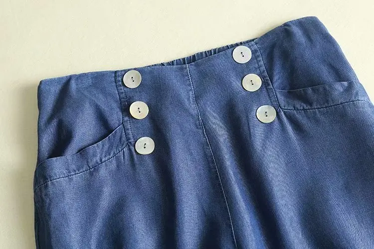 Tecel/джинсовые широкие брюки с высокой талией; синие джинсы на пуговицах; свободные брюки палаццо с эластичной резинкой на талии; повседневные Летние широкие брюки; сезон осень