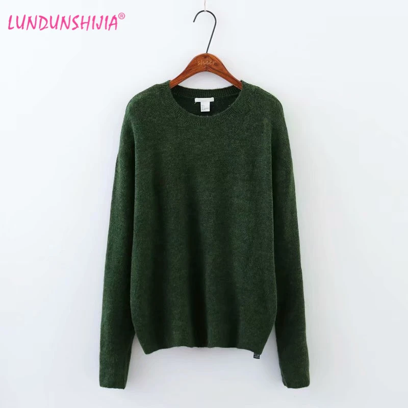 

LUNDUNSHIJIA 2018 New Arrival Autumn Winter Loose Sweaters For Women Long Sleeve O-neck Pullovers Ladies' Green Soft Sweater
