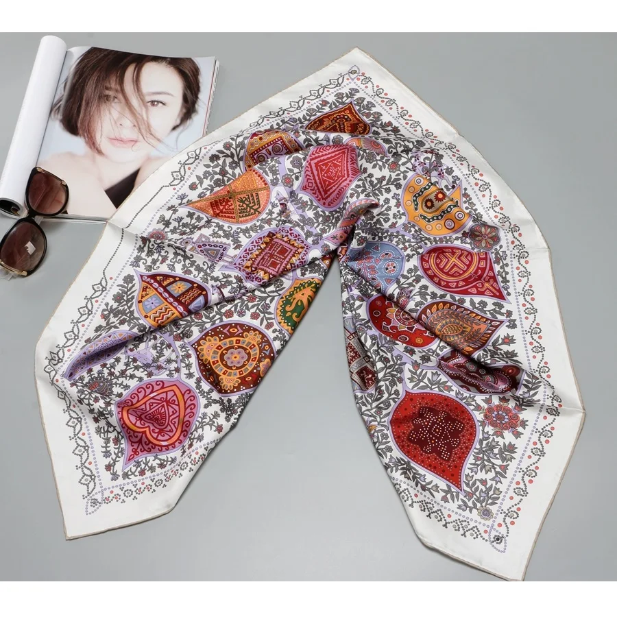 

Tree Life Prints 100% Twill Silk Scarf Shawl Women Fashion Hijab Head Scarves for Hair Wrapping 88*88cm