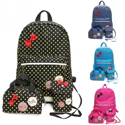 2018 3 шт./компл. нейлон бантом в горошек рюкзак для девочек школьная сумка студенты прекрасный Tote Mini Crossbody сумка для детей Детский подарок