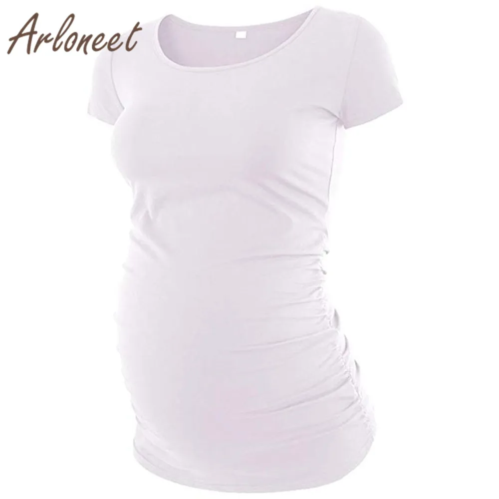 

ARLONEET Clothes womens maternity Tops Soft Polyester Solid White T shirt Large size Simple Tops Summer ladies pregnanct clothes