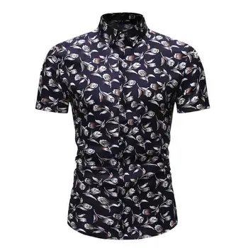 

New model Shirts for Men Floral Casual Blouse Men Summer Hawaiian Shirt Stay Folder Flower Short sleeve Gray Black Navy