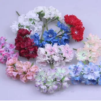 

3-3.5CM/60PCS High Quality Small Fabric Artificial Silk Cherry Blossom With Crystal,DIY Bouquet Decoration For Hair Garland,Hats