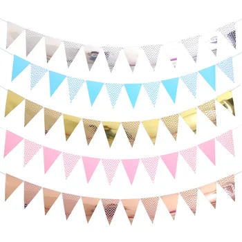 

12 Flag Gold Silver Banner Garland DIY Glitter Bunting Paper Birthday Banner for Home Event Party Wedding Party Decoration