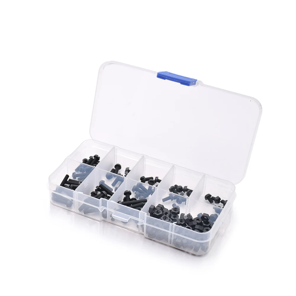 

160Pcs/Set Metric M3 Plastic Nylon Nuts and Bolts Hex Assorted Kit Hex Spacers Standoff / Screws/ Nuts Nylon Spacer Black W/Box