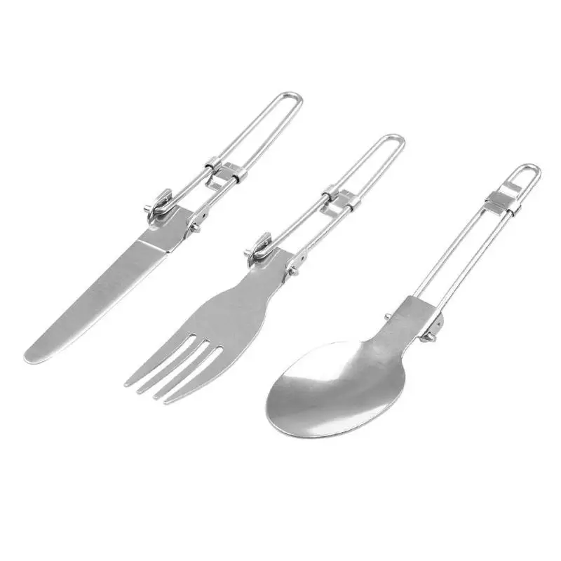 Открытый походный чайник для пикника, набор чайных горшков, сковорода для чая, алюминиевая кухонная посуда с карабином, горшочек, походная посуда - Цвет: Knife Fork Spoon