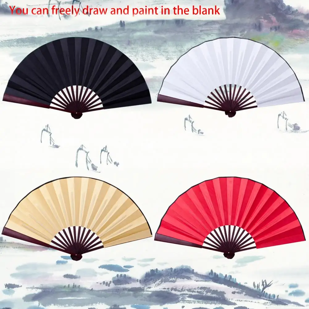 8 Inch/10 Inch Silk Cloth Blank Chinese Folding Fan Wooden Bamboo Antiquity Folding Fan For Calligraphy Painting Dropshipping